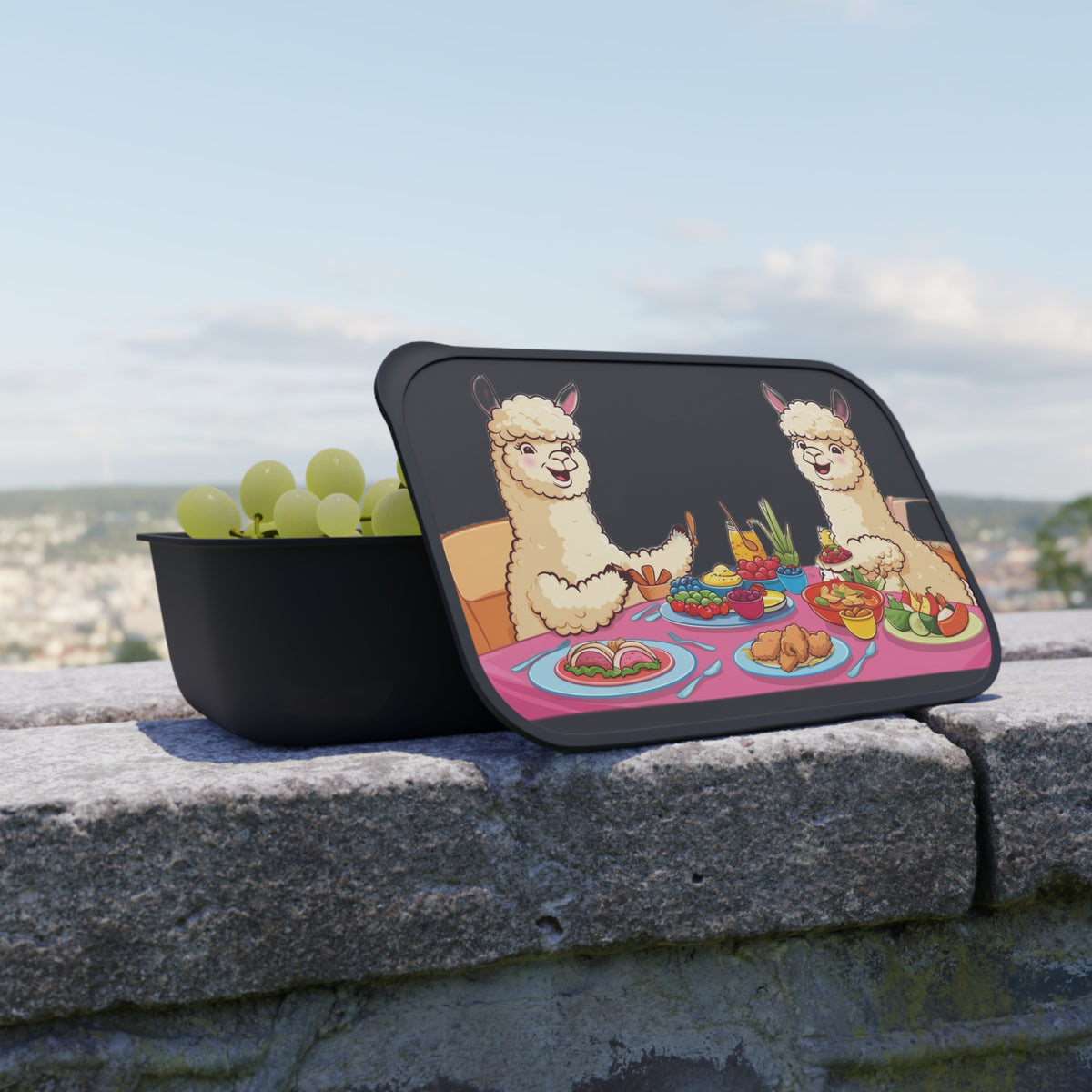Let’s Eat Together — Black PLA Bento Box with Utensils