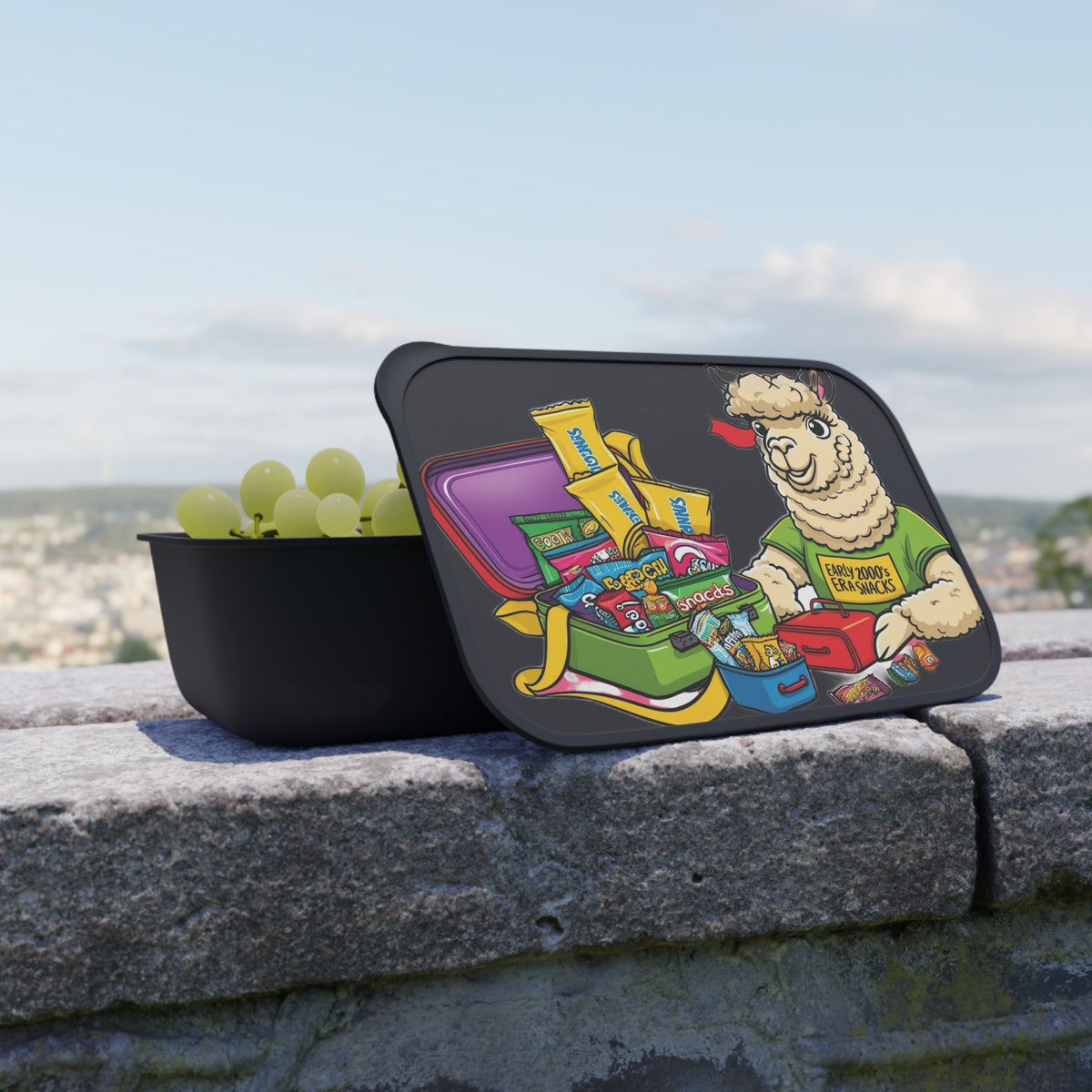 Early 2000s Snacks — Black PLA Bento Box with Utensils